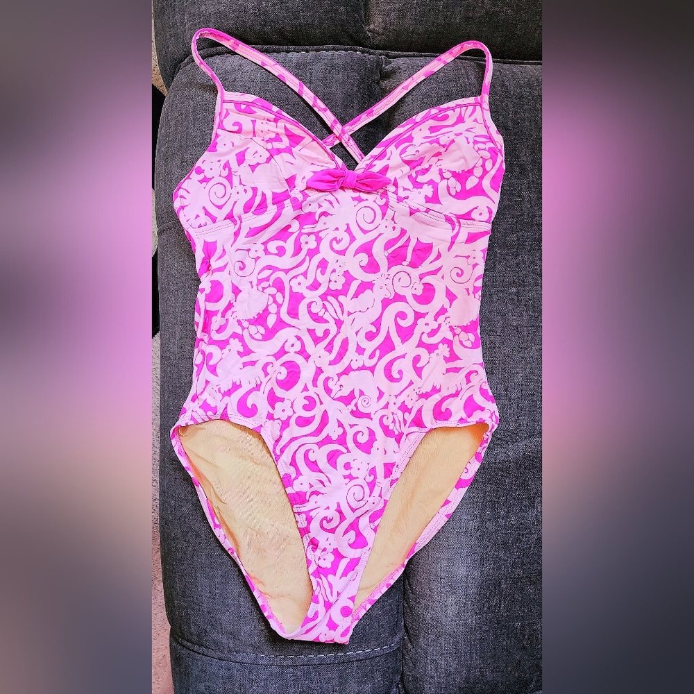 Vintage Lilly Pulitzer Pink Animal Print One Piece Swim Bathing Suit Size 8